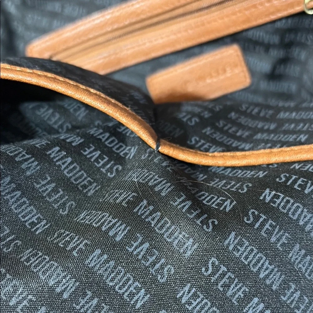 Steve Madden Brown Logo Embossed Backpack – Faux Leather Daypack